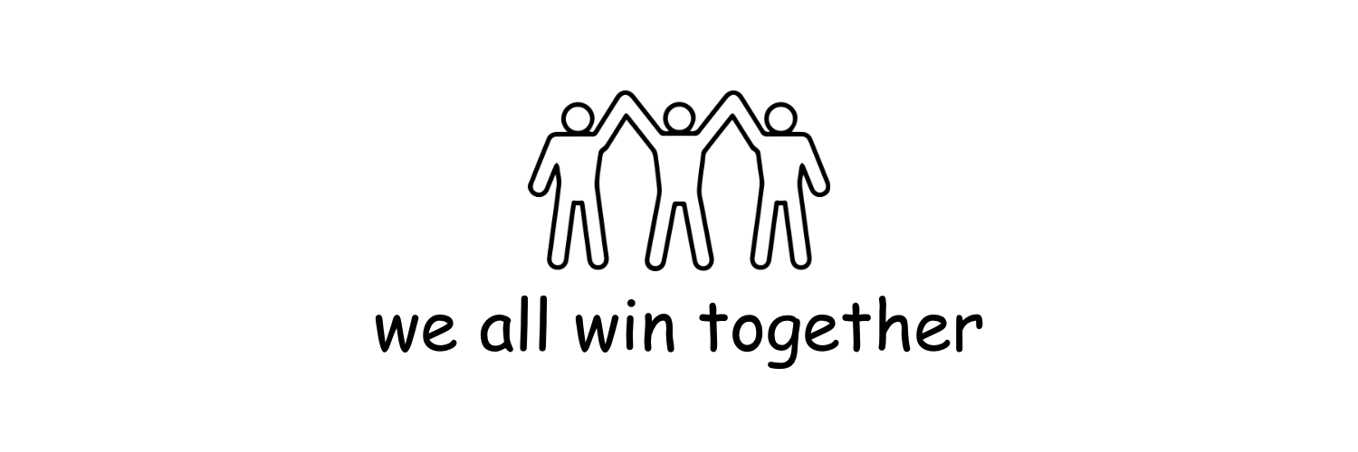 Three stick figures and the tagline we all win together